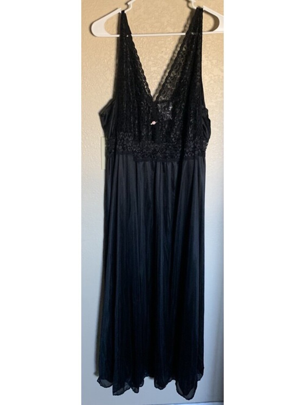 Amoureuse 2x Nightgown Long Gown Lingerie Satin Silky Sexy Plus Lace Black